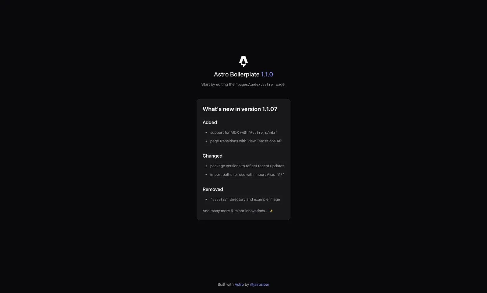 Astro Boilerplate homepage
