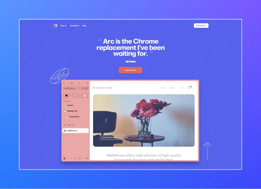 A screenshot of the Arc Browser start page with portrait mode