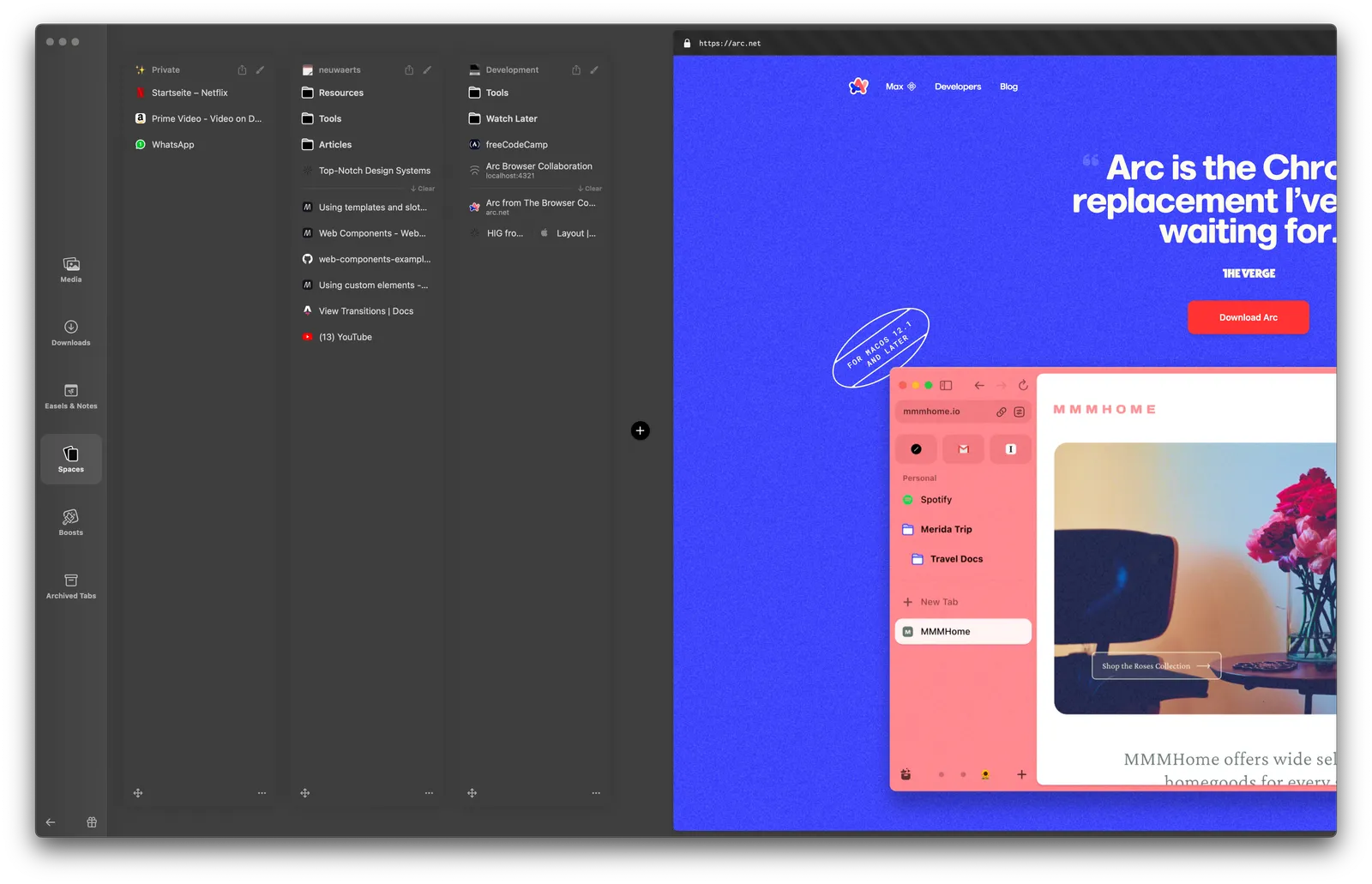 A screenshot of the overview of the Spaces